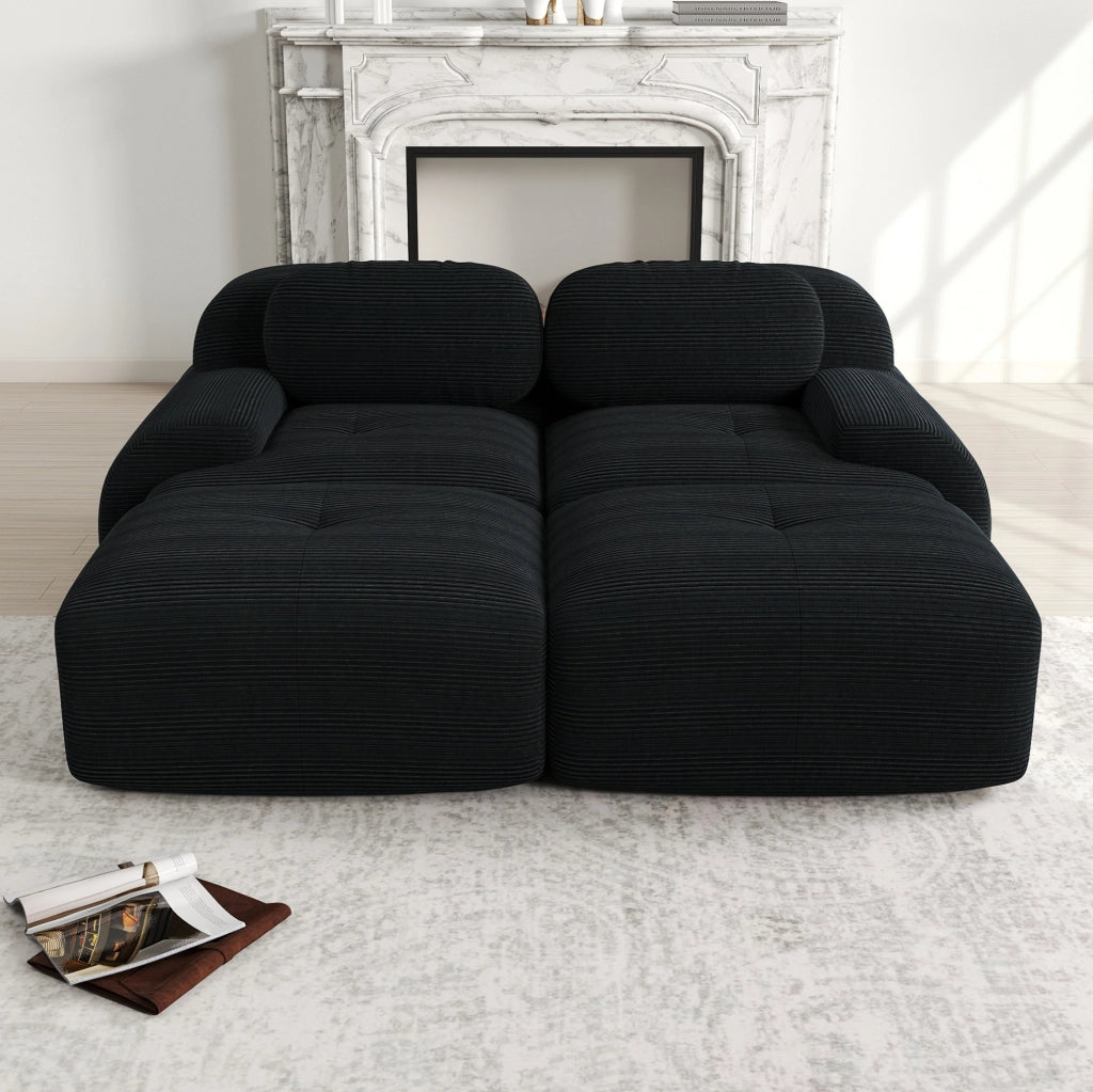 Divano angolare modulare in velluto a coste nero 208x178x70 cm senza struttura
