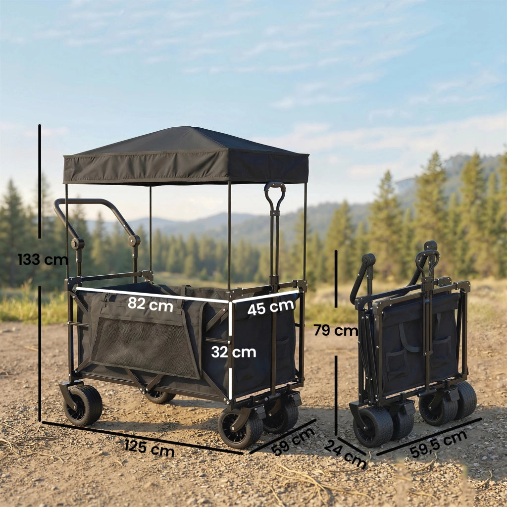 Carrello da Giardino Pieghevole con Ruote Bloccabili ¨C zephmum ¨C Nero 125x59x133 cm