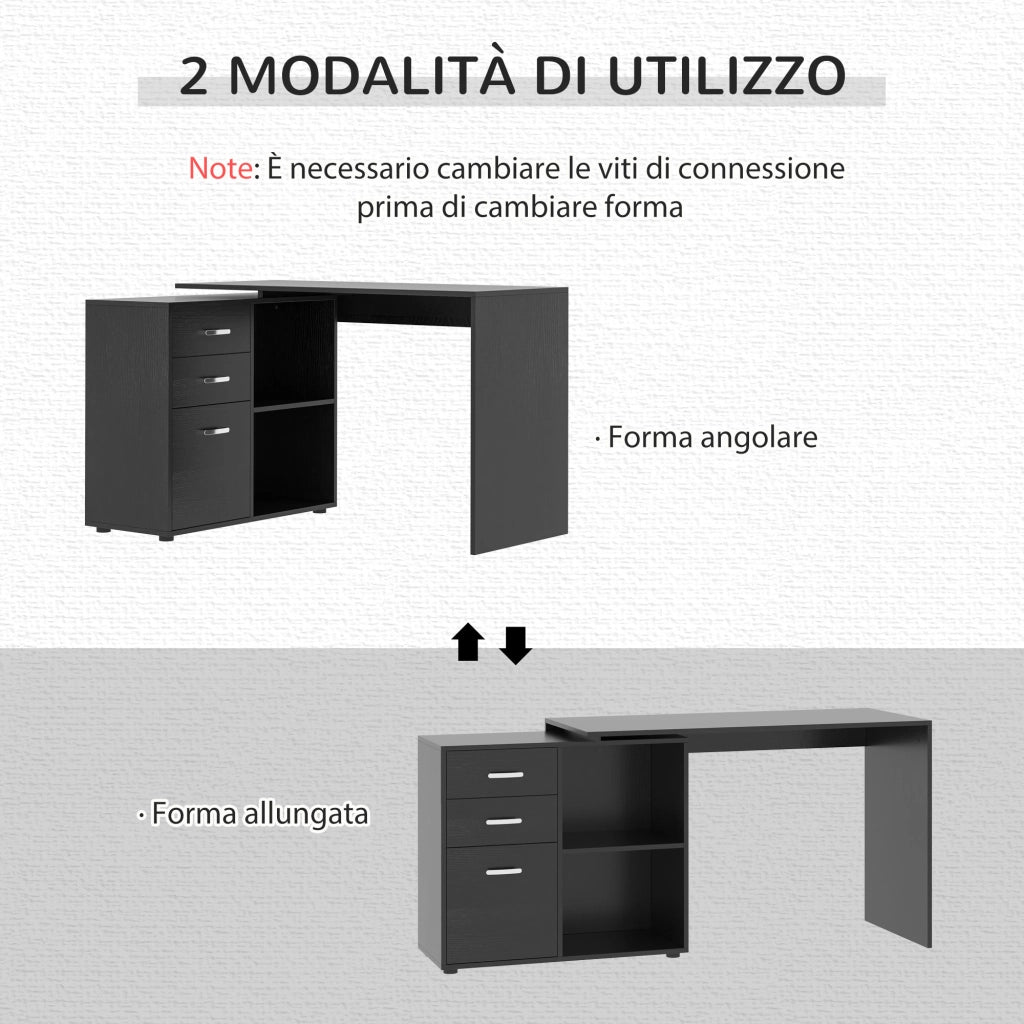 Scrivania Angolare per PC con 2 Cassetti e Ripiani Aperti ¨C Zephmum ¨C Legno e Metallo, Nero, 117x83.5x76 cm