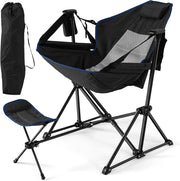 Sedia a Dondolo da Esterno Portatile, Sedia da Campeggio Pieghevole con Poggiapiedi Retrattile e Borsa da Trasporto, Ideale per Campeggio, Pesca e Picnic, Portata 150 kg (Nero)