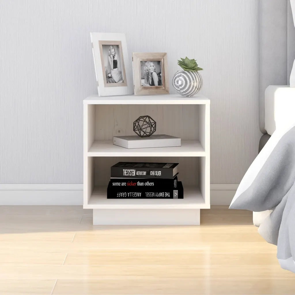Set di 2 Comodini | Armadio da Notte | Mobiletto da notte Bianchi 40x34x40 cm in Legno Massello di Pino