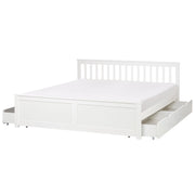 Letto matrimoniale Legno di Pino bianco con Rete a Doghe con 4 cassetti 180 x 200 cm Testiera a doghe minimalista