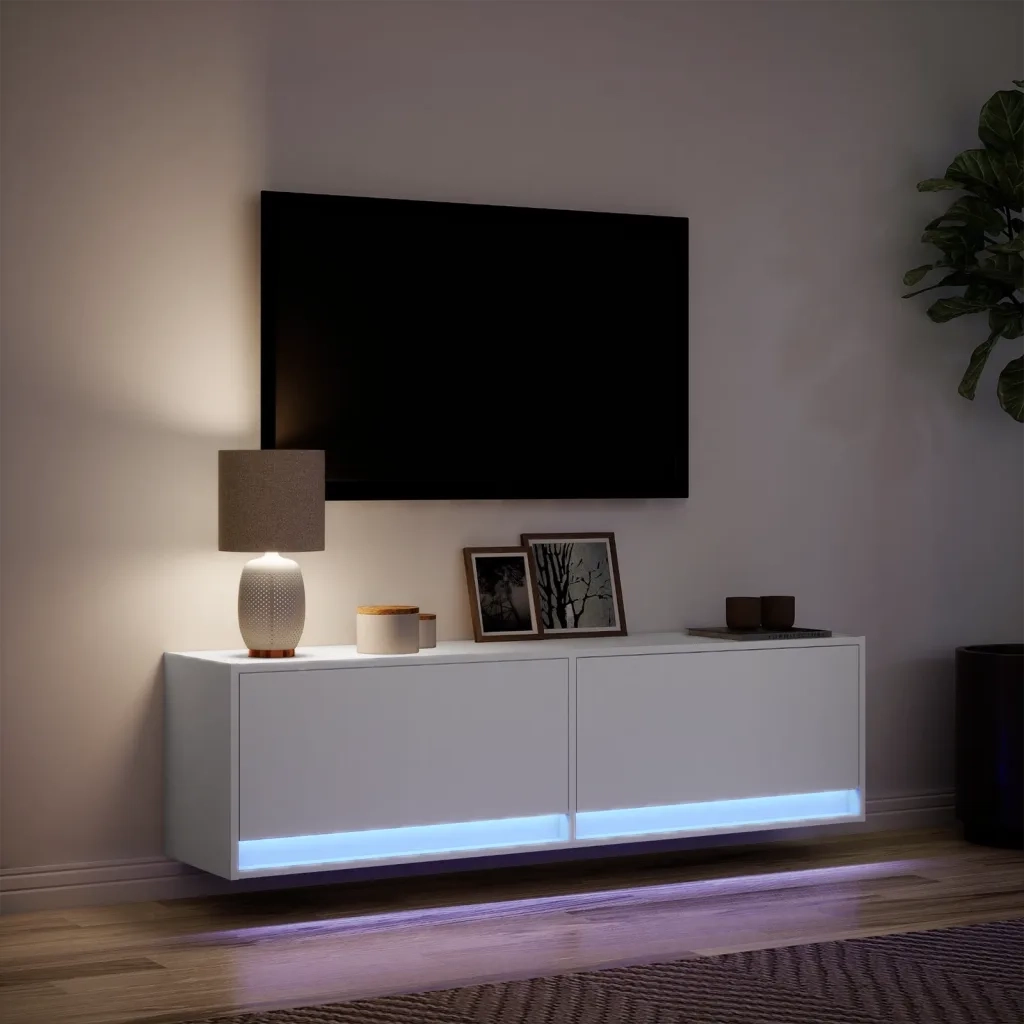 Mobile TV a Parete con Luci LED-Mobile TV a Muro Bianco 140x31x38 cm