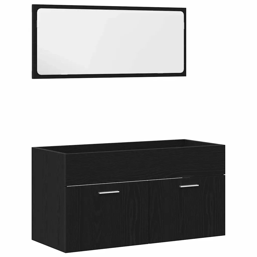 Set di mobili per il bagno 4 pcs Rovere Nero Legno multistrato 3334325