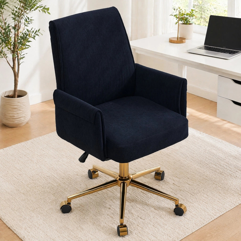 SEDIA Ufficio Ergonomica Girevole Nero Velluto a coste Base Oro