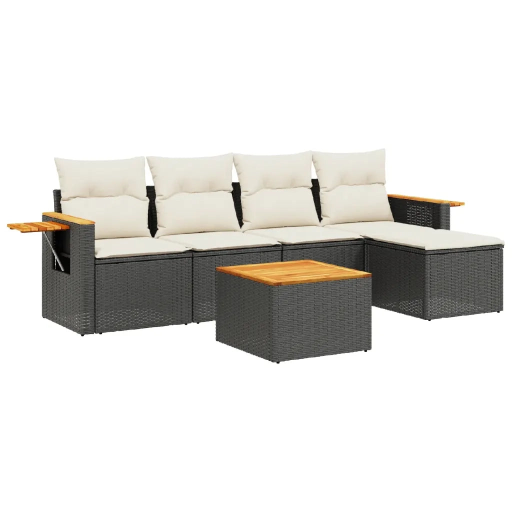 Set Divano da Giardino 6 pz con Cuscini Nero in Polyrattan 3226763