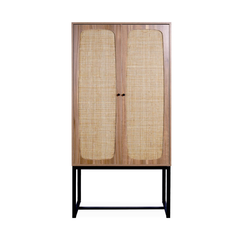 Credenza a 2 ante in canna e legno, 165cm, marrone naturale