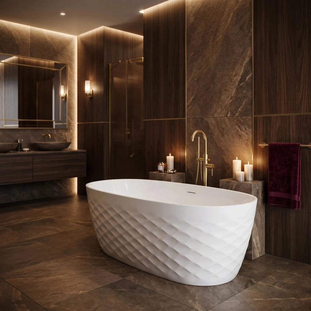 Vasca Da Bagno Freestanding In Acrilico Gaja 170 Copritappo rame spazzolato