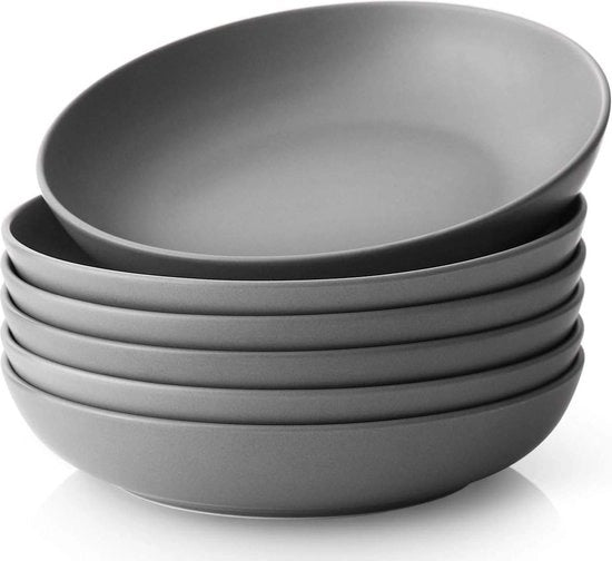 Set di contenitori in porcellana per pasta e zuppa - set di 6 - resistente a microonde e lavastoviglie - 880 ml - grigio