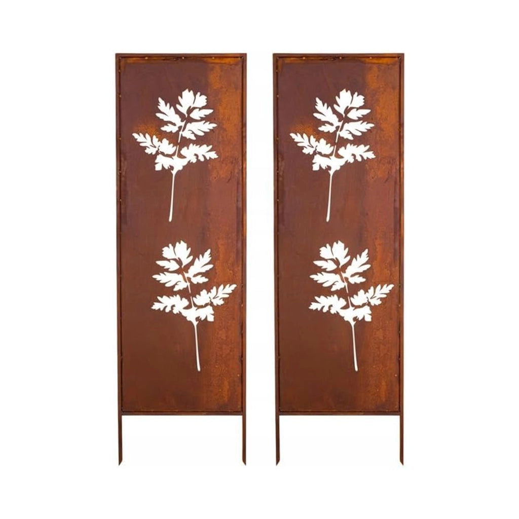 Set di 2 Pannelli Divisori Irsina Frangivista con Motivo Foglie 160x50 cm Acciaio Corten - Marrone Ossidato casa.pro