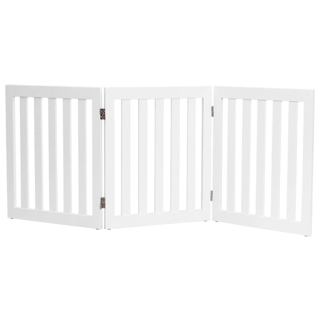 Cancello di legno pieghevole 60cm con 3 pannelli, Barriera per animali con cuscinetti antiscivolo Bianco-Cancelli