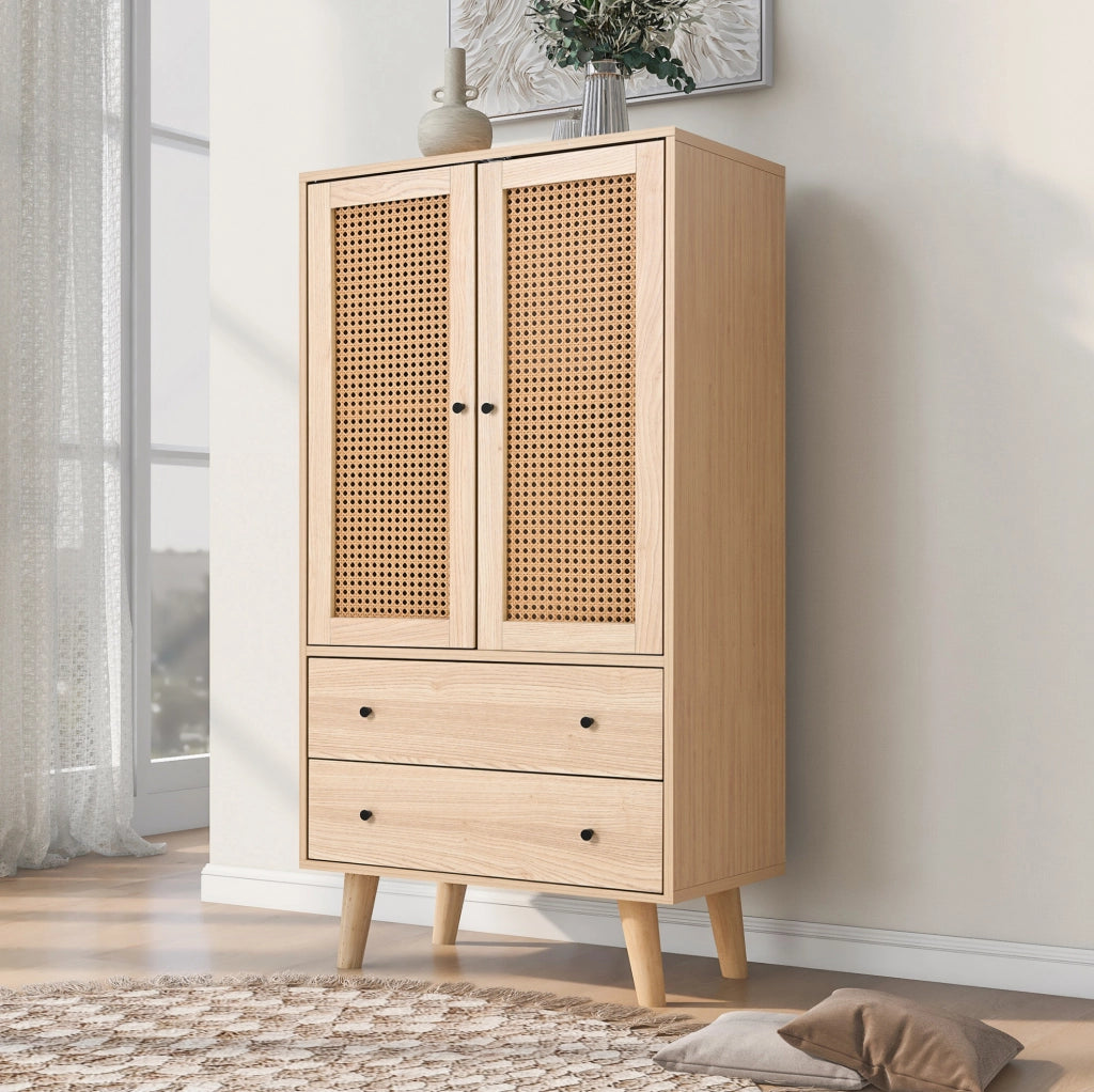 Credenza moderna 60x40x120 cm in truciolare color quercia con 2 ante e 2 cassetti