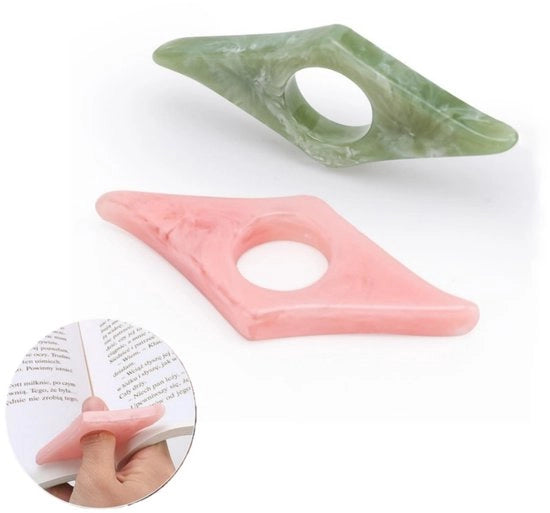 Due supporti per il dito per leggere - sostegno per libri - segnalibro - appoggio per libri - apripagine - vistapagine - accessori per libri - per appassionati di lettura (rosa e verde oliva)