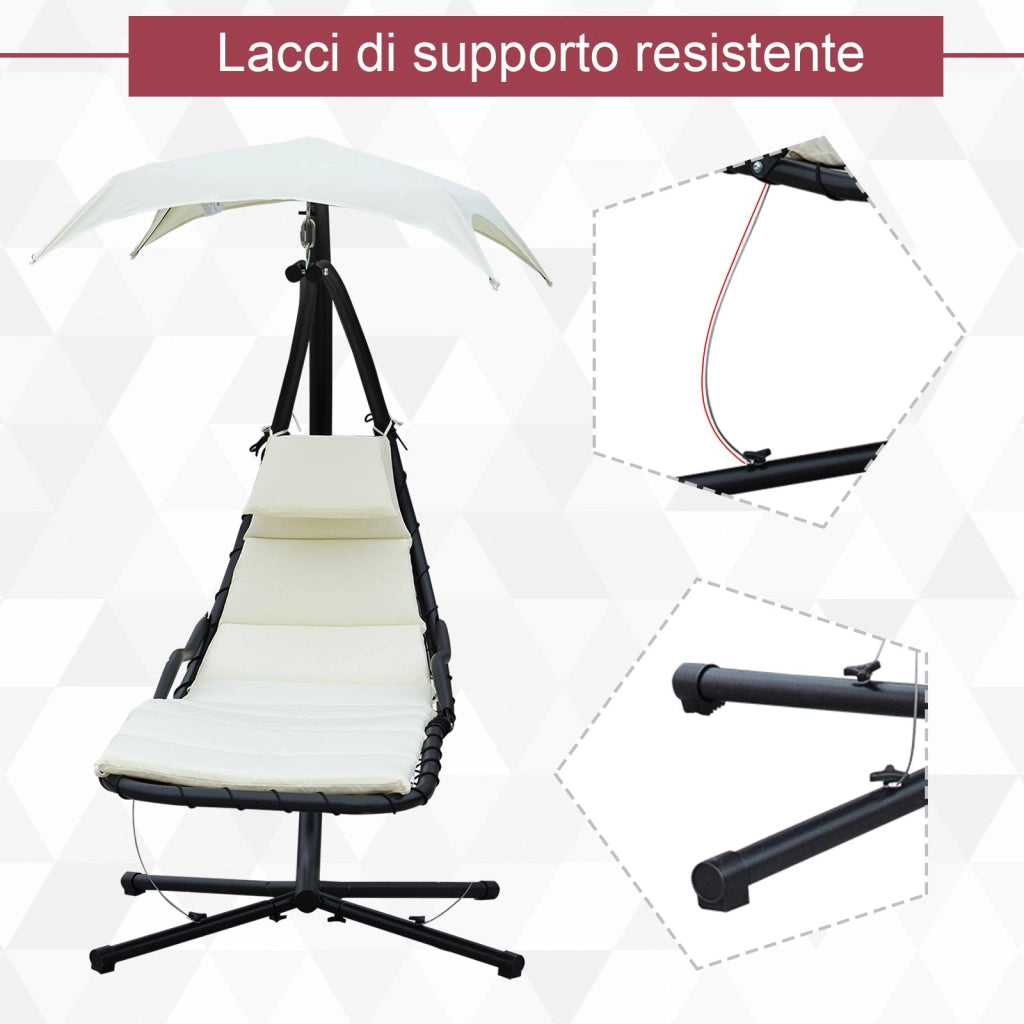 EasyComfort Sdraio Sospesa da Giardino, Lettino Sospeso Imbottito per Esterno con Tettuccio, Crema 190x115x190cm