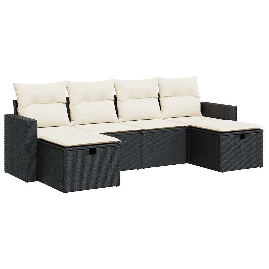 Set Divano da Giardino 6 pz con Cuscini Nero in Polyrattan 3325422