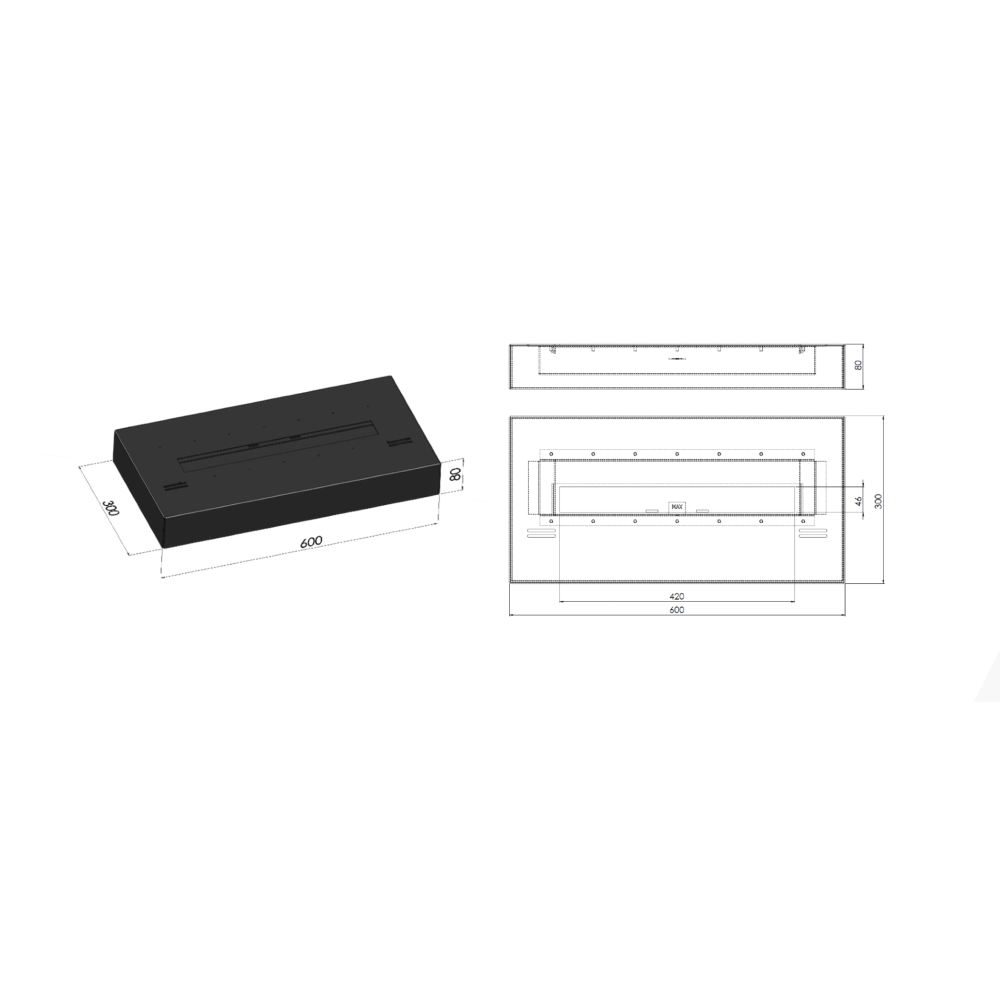 Bruciatore a bioetanolo inserto da appoggio nero opaco in inox 60cm