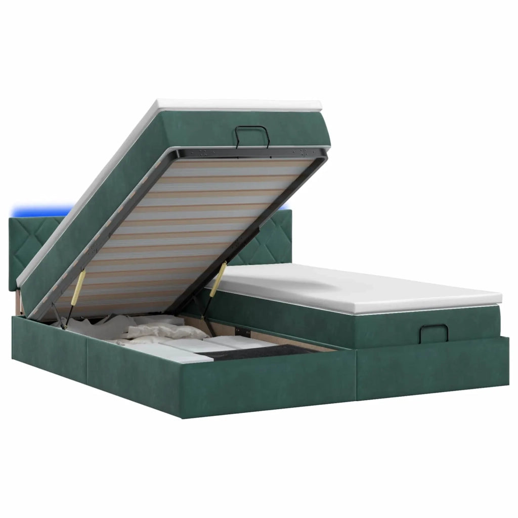 Letto Ottomano con Materasso e LED Verde Scuro 200 x 200 cm 3457359