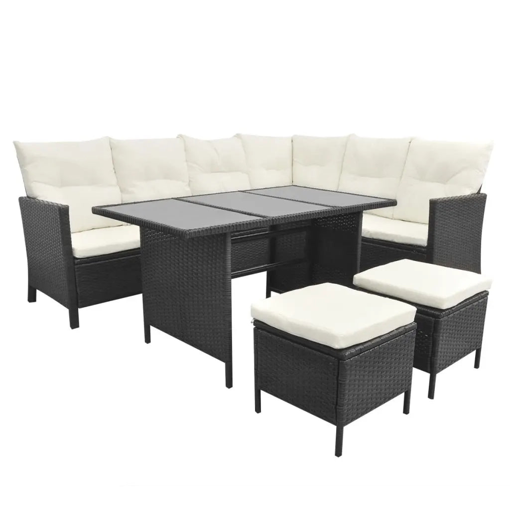 Set Divani da Giardino 4 pz con Cuscini in Polyrattan Nero 43096