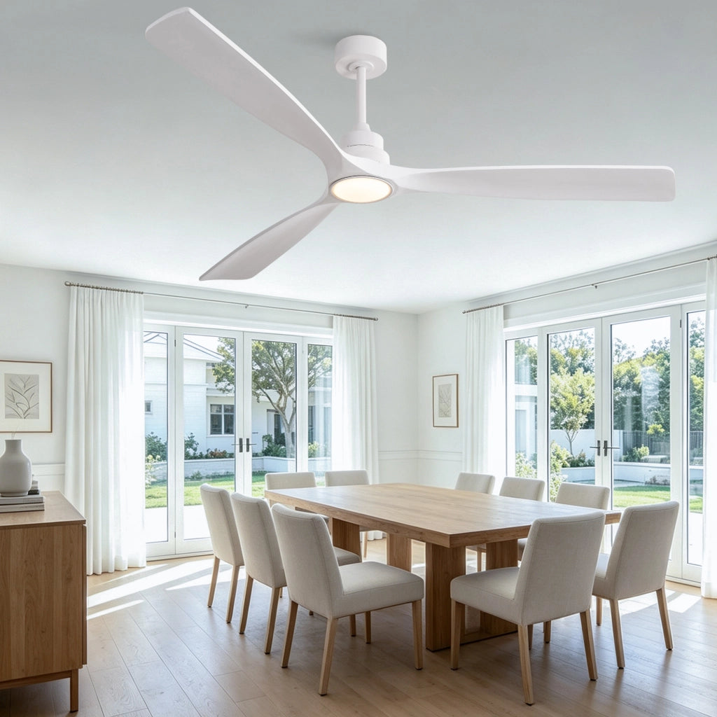 Ventilatore da soffitto bianco puro 70 pollici, 3 pale ad elica rinforzate in legno massello, motore DC reversibile silenzioso, design moderno