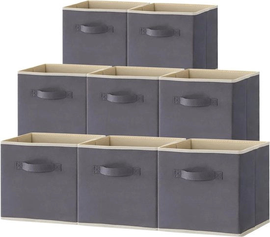 Casse da appendiabiti in legno - 8 pezzi - contenitori decorativi - cassetti di archiviazione di medie dimensioni - contenitori apribili - maniglie - 33 x 33 x 33 cm - Grigio