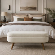 Panca contenitore in chenille con vano portaoggetti e fori di ventilazione, beige, per camera da letto e corridoio, 110 cm