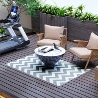 Tappeto da Esterno Reversibile con Fantasia Geometrica, 121x182 cm, Grigio e Bianco