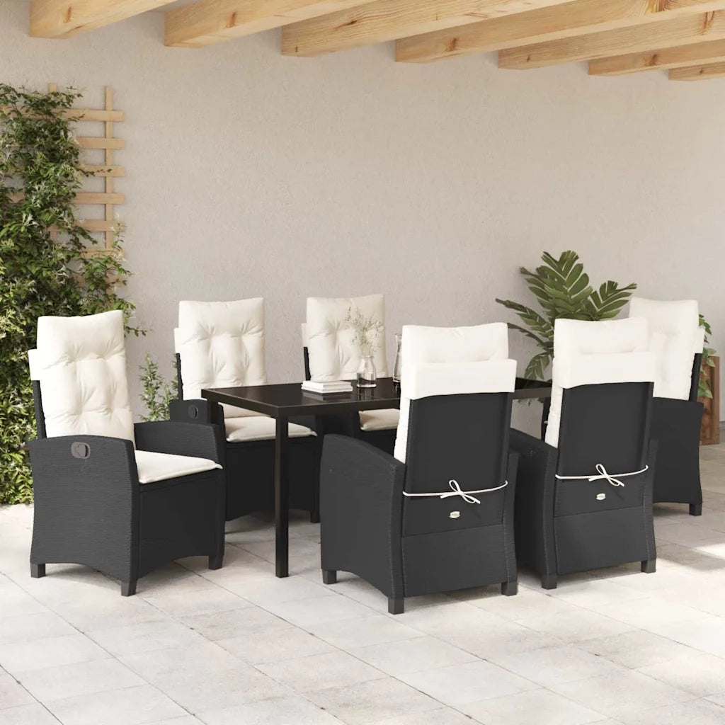 Set da Pranzo per Giardino con cuscino 7 pcs Nero polyrattan 3380369