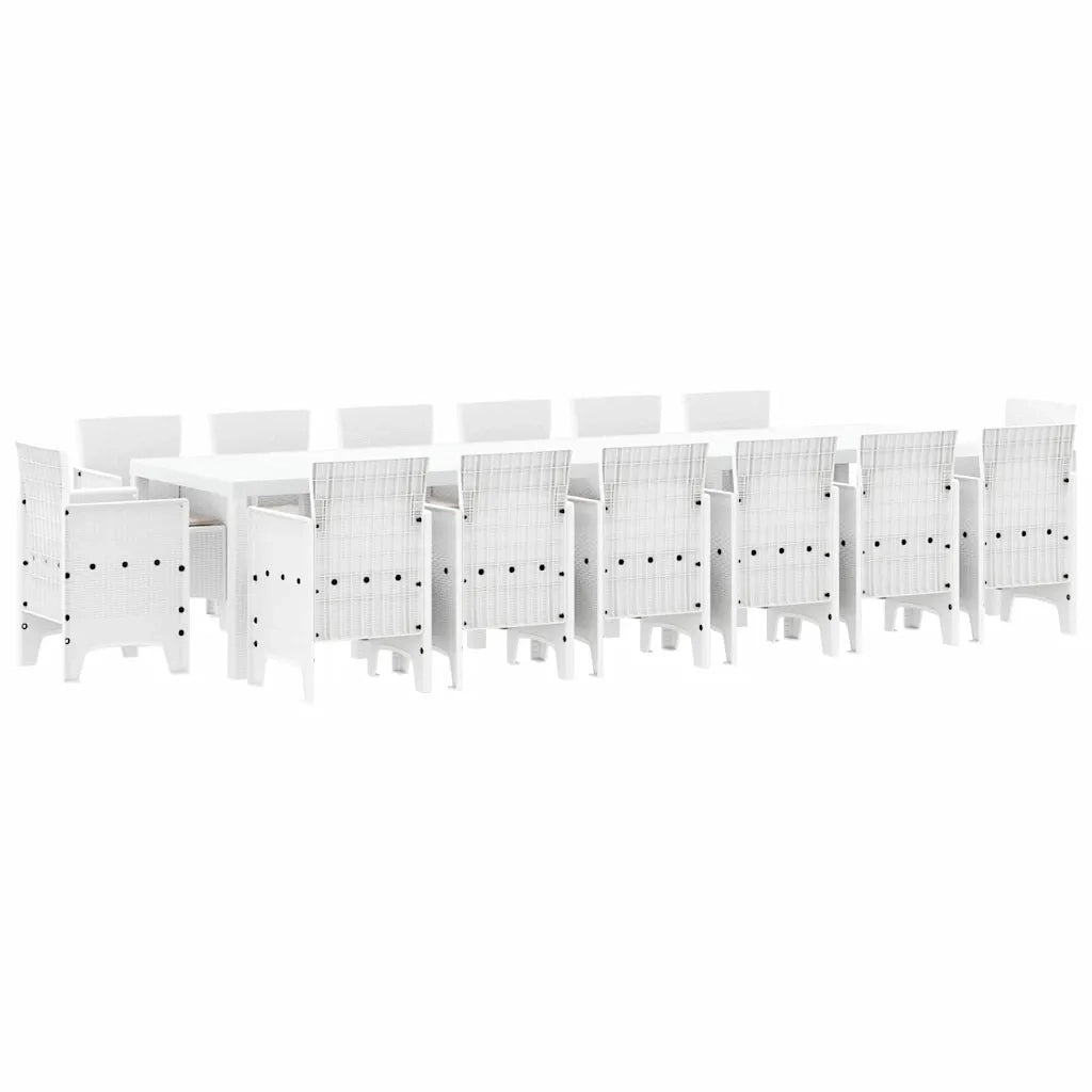 Set da Pranzo per Giardino 15 pcs Bianco Rattan Polt