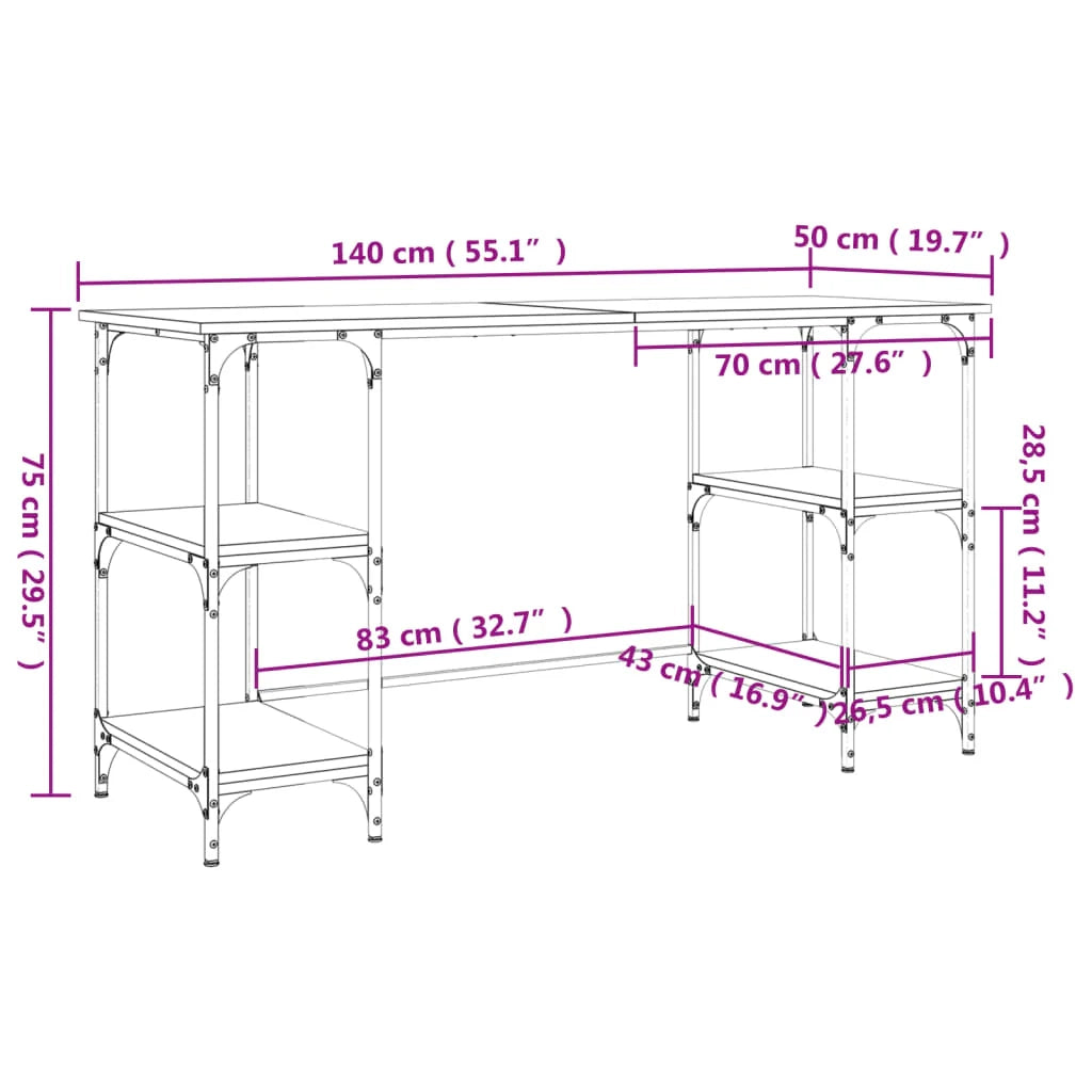 Scrivania da ufficio postazione di lavoro mobile per computer studio rovere affumicato 140 x 50 x 75 cm metallo e legno ingegnerizzato marrone 02_0023585