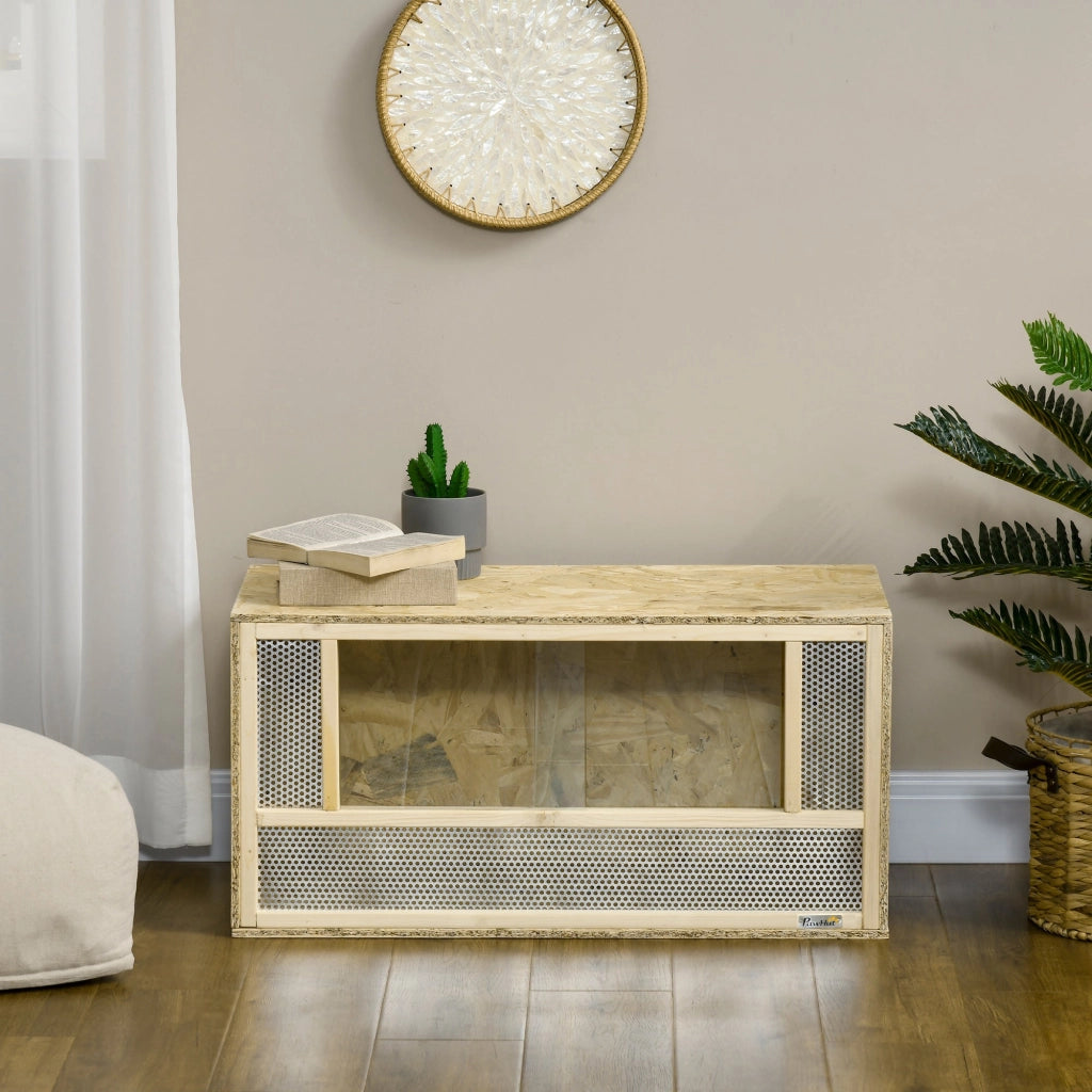 Terrario per Rettili 40x80x40 cm con Porte in Vetro Scorrevoli e Pannelli in Rete in Legno