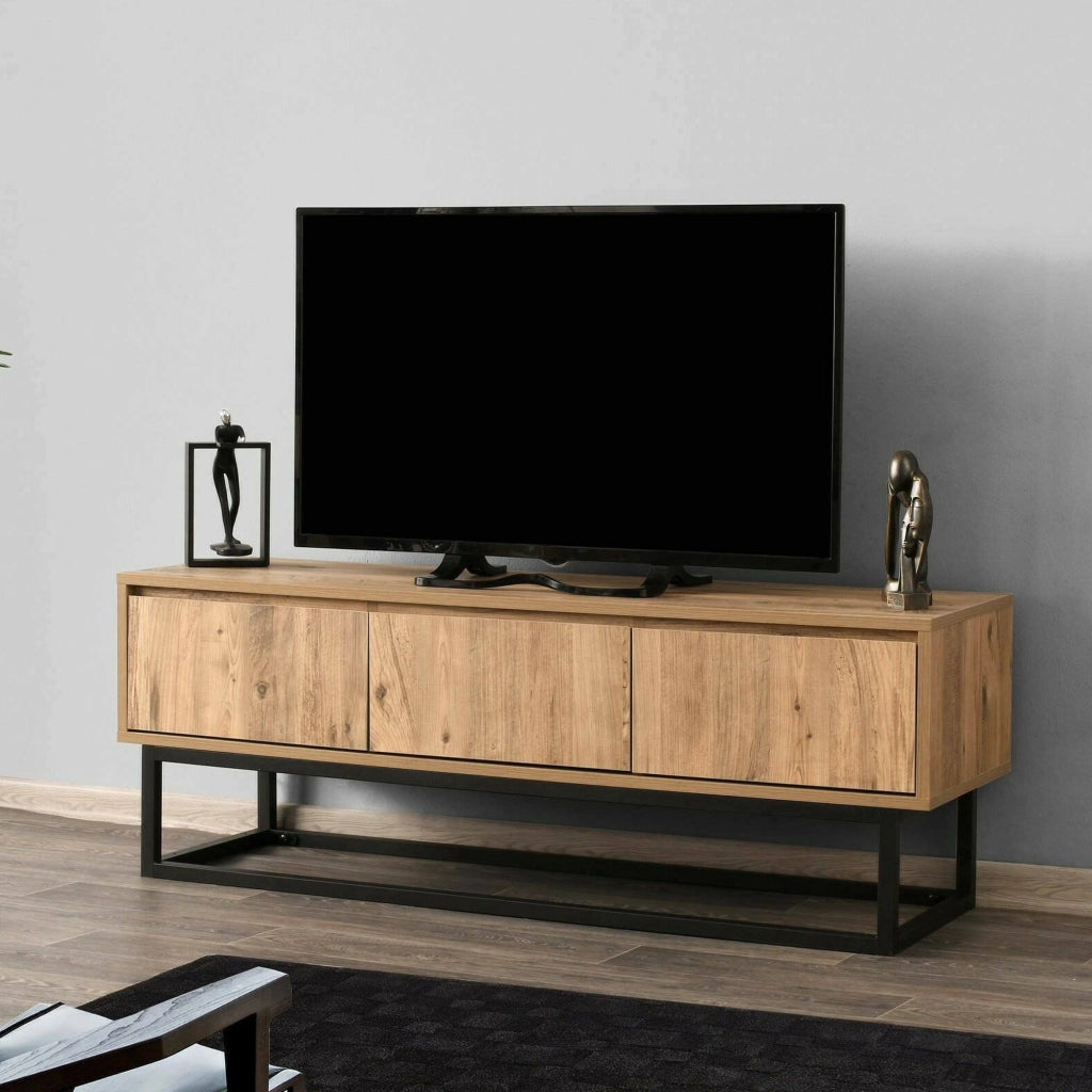 Mobile porta TV Ignazia, Credenza da soggiorno, Armadio basso per TV, Base parete attrezzata, 140x40h50 cm, Quercia e Nero