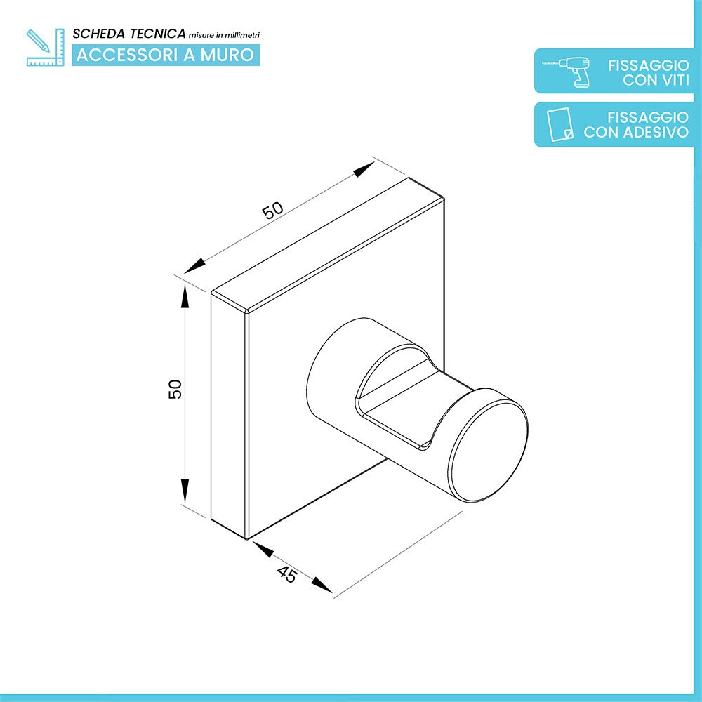 Set accessori bagno 3 pezzi con porta asciugamani 45 cm acciaio inox bianco Sidera