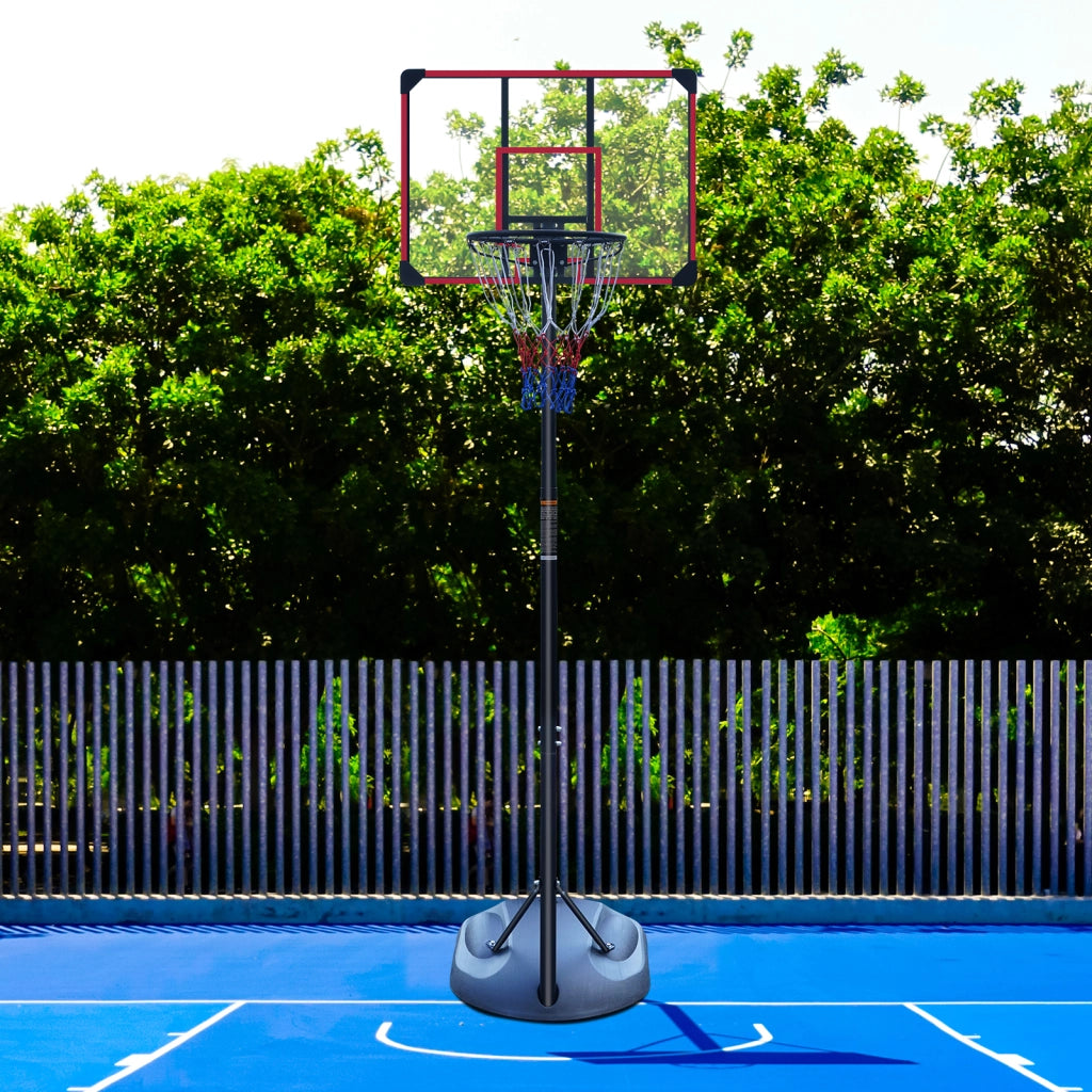 Canestro da basket regolabile in altezza con ruote, struttura in acciaio nero/rosso