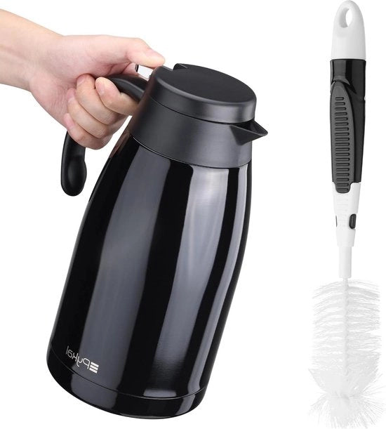 Karaf a acqua termico per caffè in acciaio inossidabile Heavy Duty Lab testato con isolamento per conserva calore 2L (60 oz) dispenser acqua e bevande termica ad alta qualità in materiale nero