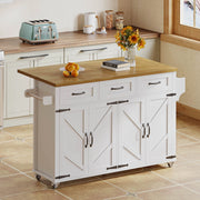 Isola da cucina pieghevole 140x43(70)x90,5 cm con 4 porte, 3 cassetti, rotelle bloccabili, bianco/naturale