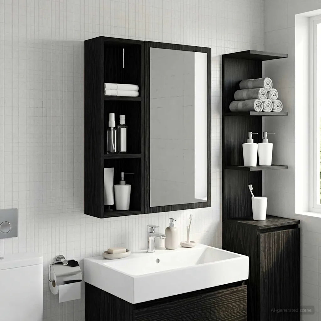 Armadio da bagno a muro Rovere Nero 20 x 14 x 70 cm 889296