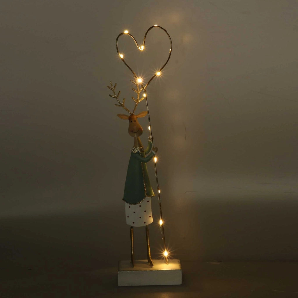 Renna metallo oro e verde salvia con led cm 9,5x4,5xh40