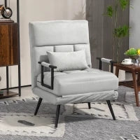 Poltrona Letto 3 in 1 con Cuscino Incluso, in Acciaio e Poliestere, 71x71x97 cm, Grigio Chiaro