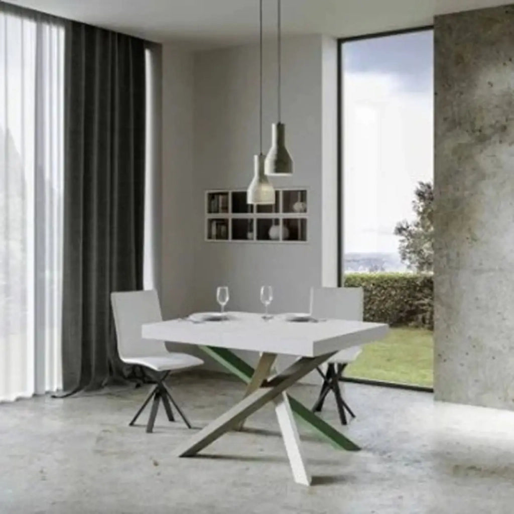 Tavolo allungabile 160/420x90 cm Volantis Premium colore bianco frassino gambe multicolore 4/A