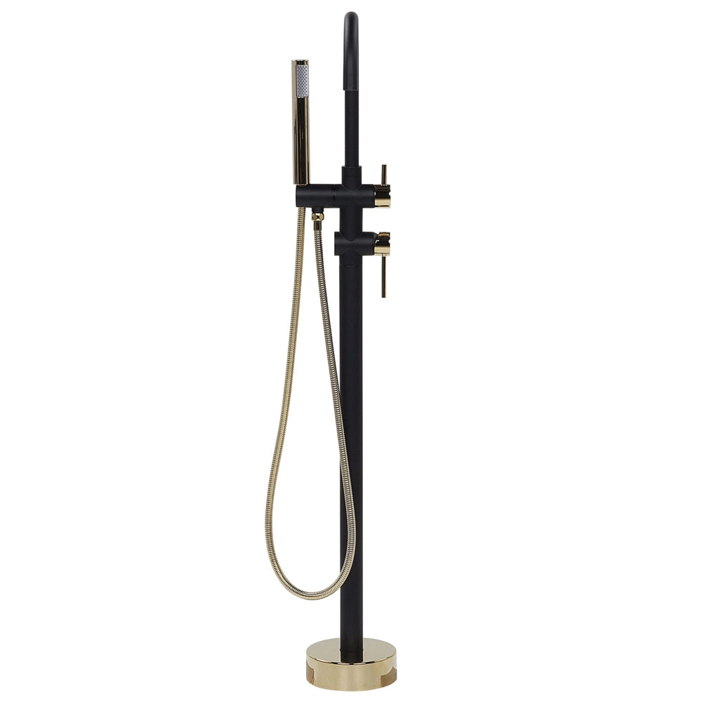 Miscelatore vasca da bagno Nero con ottone dorato rubinetto vasca freestanding in acciaio inox con doccetta design moderno