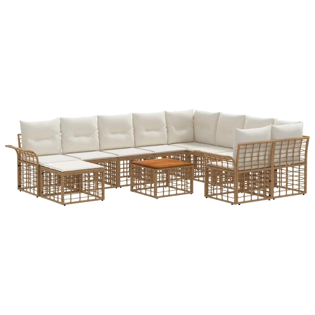 Set di divani da esterno 11 pz Naturale e Bianco Crema 3437820