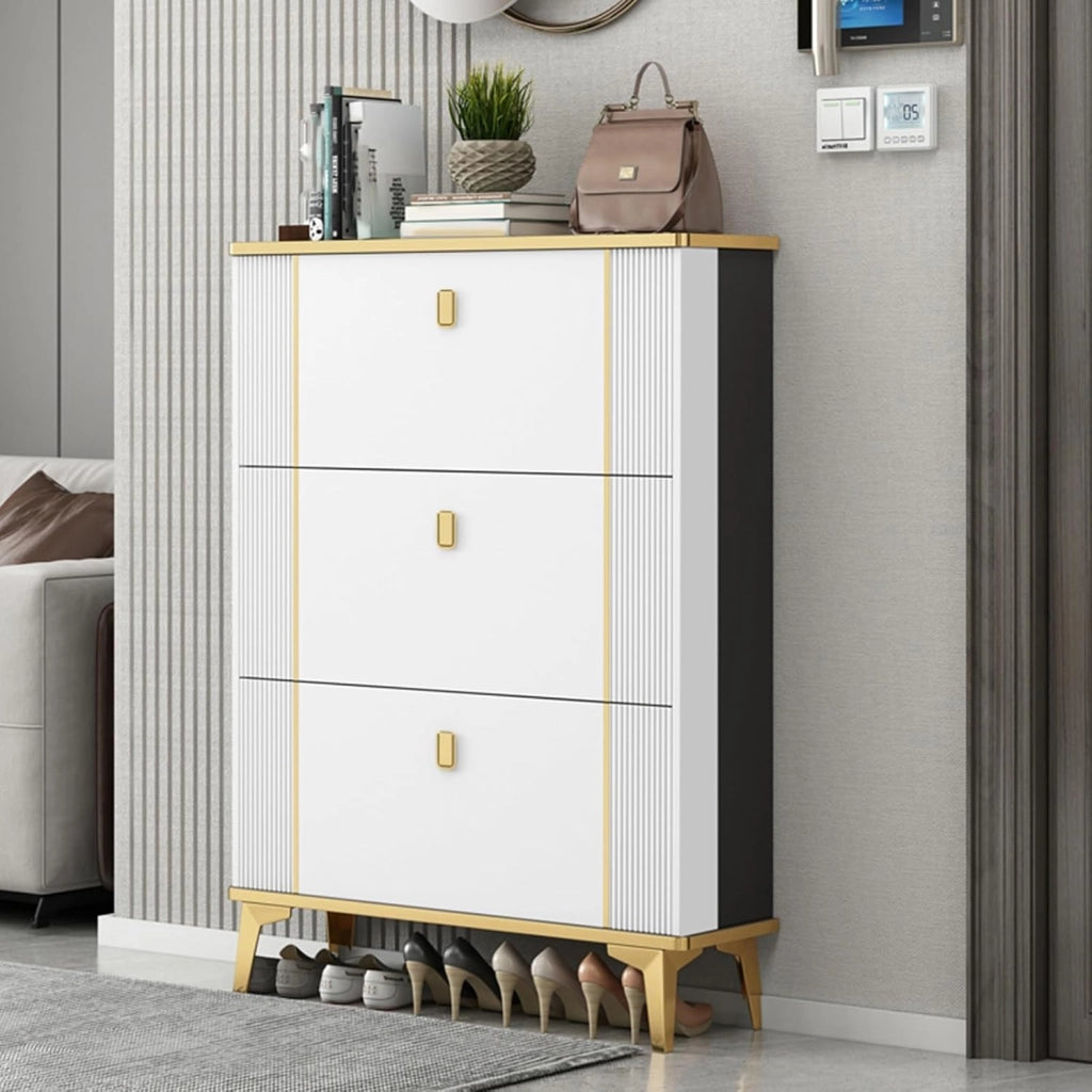 scarpiera Armadietto portascarpe grigio per ingresso | Organizzatore portascarpe autoportante con secchiello ribaltabile con 3 cassetti ribaltabili | Portascarpe stretto per ingresso da 70 cm/28