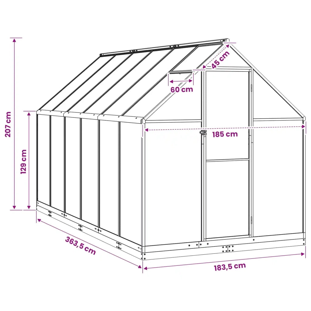Serra da Giardino con porta Antracite 183,5 x 363,5 x 207 cm 3433044