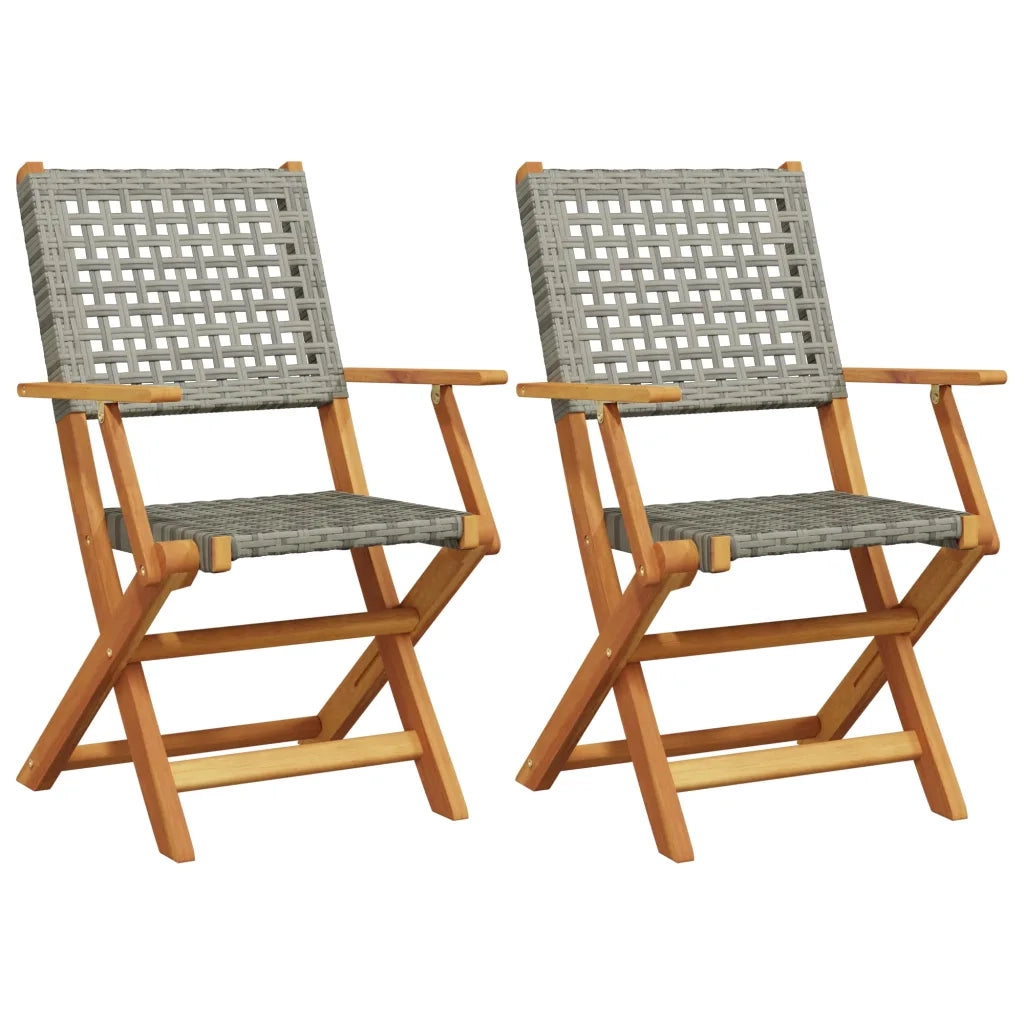 Sedie da Giardino 2 pz | Sedie da Esterno Grigie Legno Massello Acacia e Polyrattan