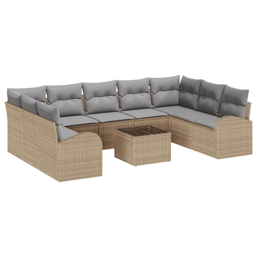 Set da giardino con 10 pezzi e cuscini in rattan poliestere nera