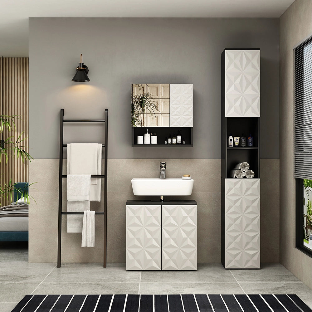 Vicco Set di mobili da bagno Nero 3 parti, con colonna