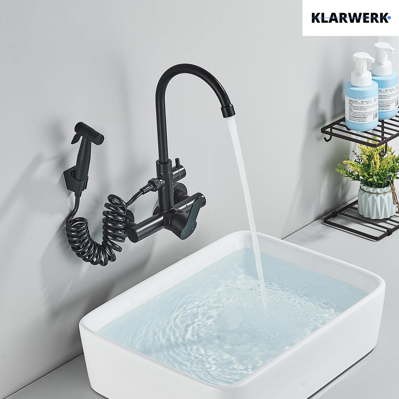 JULIE | Rubinetto miscelatore gastronomia a parete nero | professionale da cucina in acciaio inox con doccetta|Acqua rubinetto ristorante  bocca alta