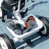 Triciclo per Bambini con Maniglione di Spinta, Tettuccio, Barra di Sicurezza e Box, 105x47x89 cm, Bianco e Nero