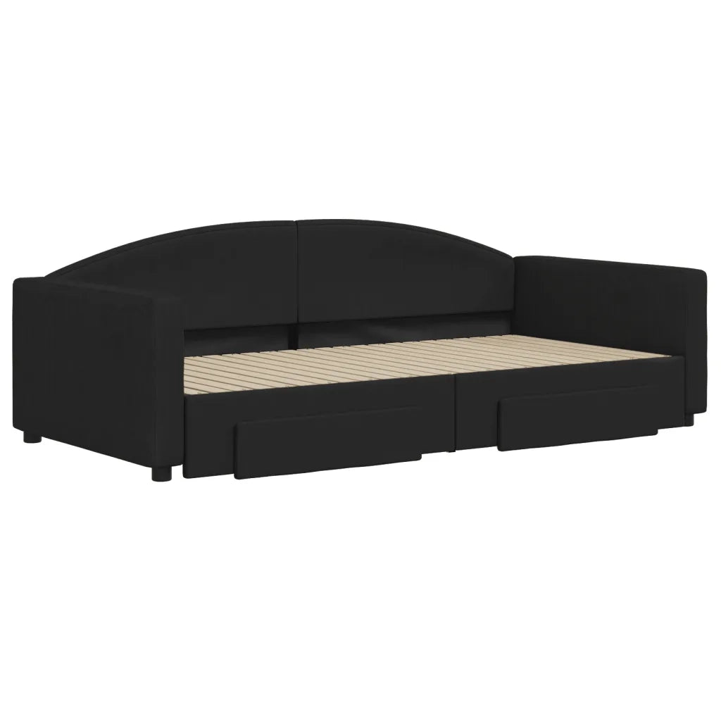 Divano letto | Sof¨¤ letto | Letto singolo Estraibile con Cassetti Nero 100x200 cm in Tessuto