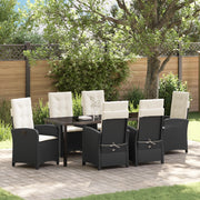 Set da Pranzo da Giardino 7 Pezzi con Cuscini in Rattan Plastico Nero